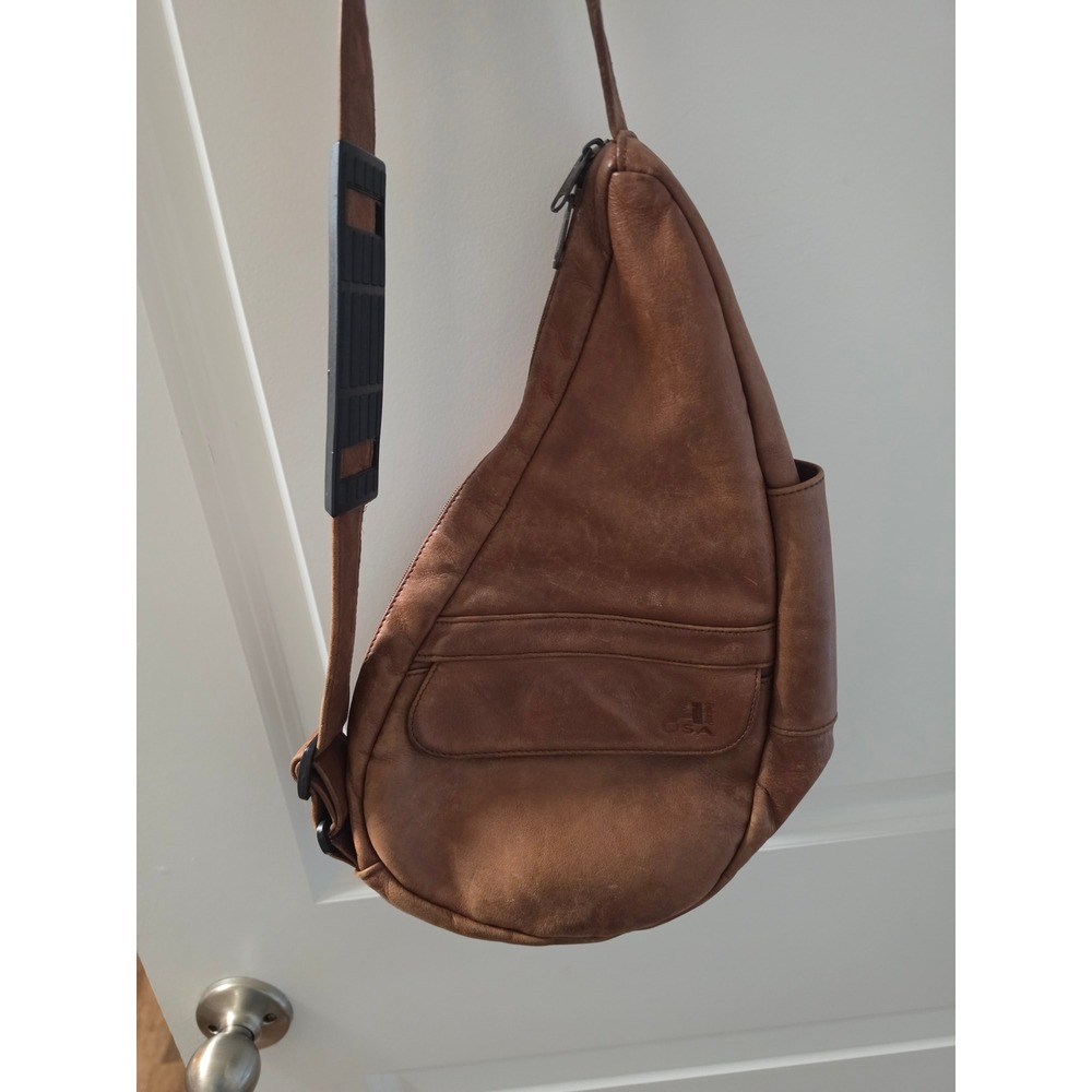 AmeriBag Healthy Back Bag Brown Leather Ergonomic Sling Crossbody Medium - Picture 2 of 9